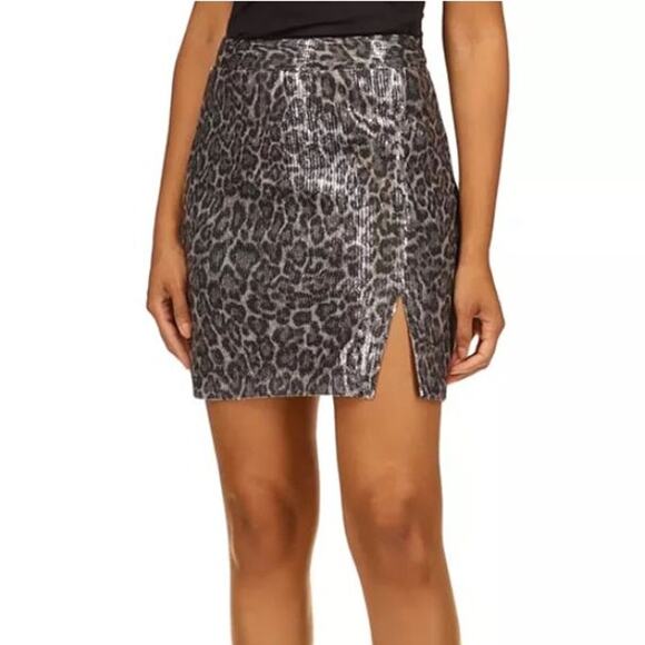 Michael Kors Sequined Cat-Print Mini Skirt - Gray NWT Size Small - Picture 1 of 9